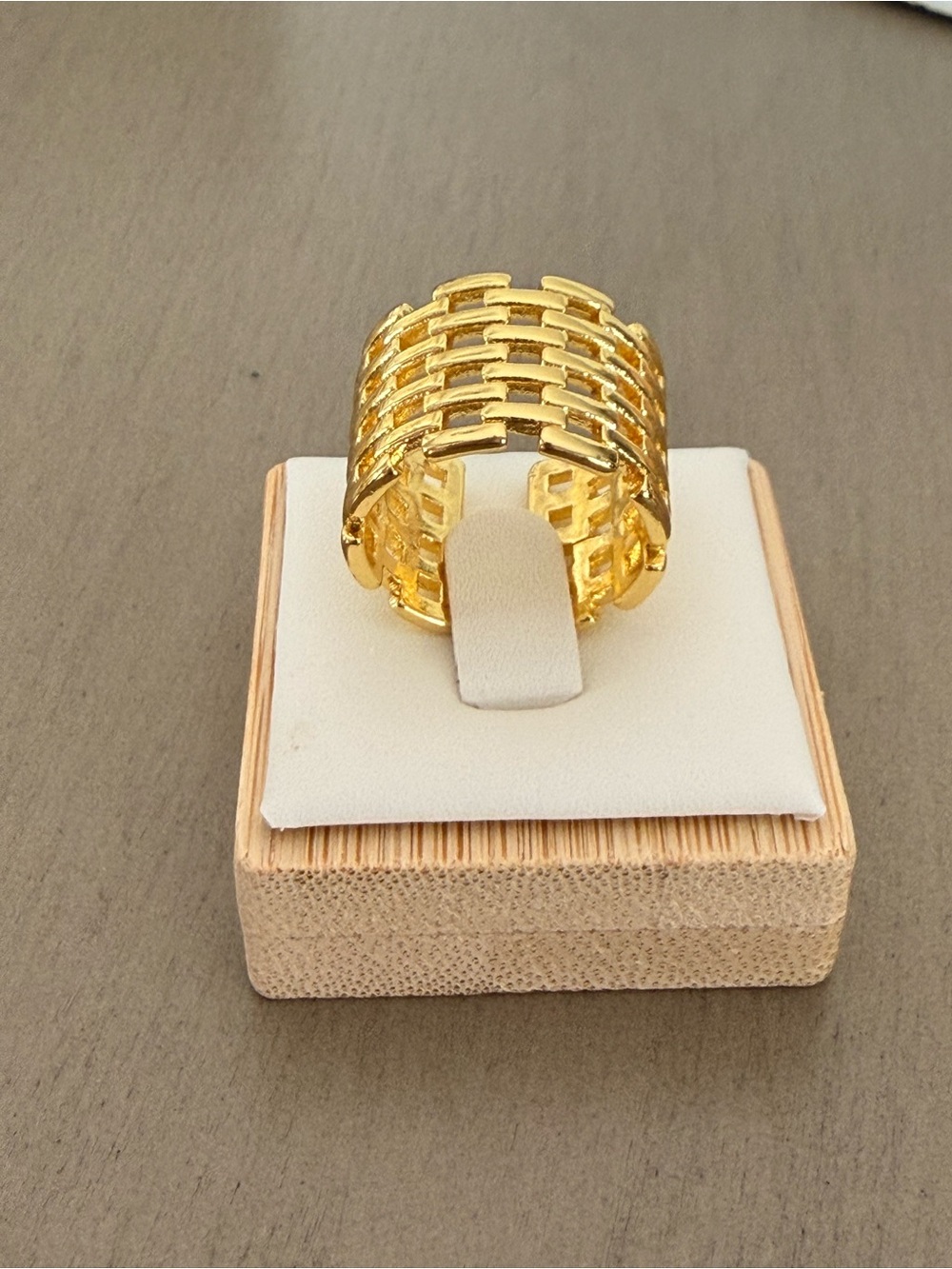 Gold Grid Wide Band Ring — Women Jewelry